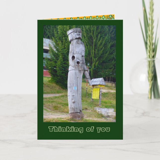 Carte En pensant à vous, Roumanie, sculpture en bois (Devant)
