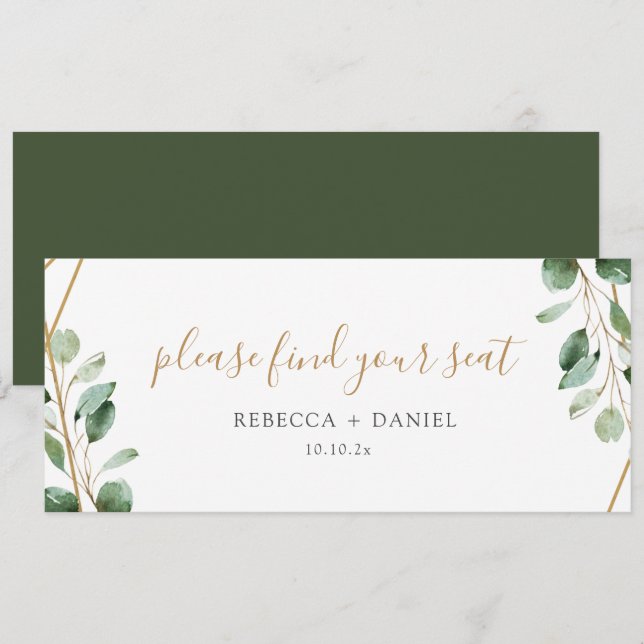 Carte en-tête de table de verdure géométrique or (Devant / Derrière)