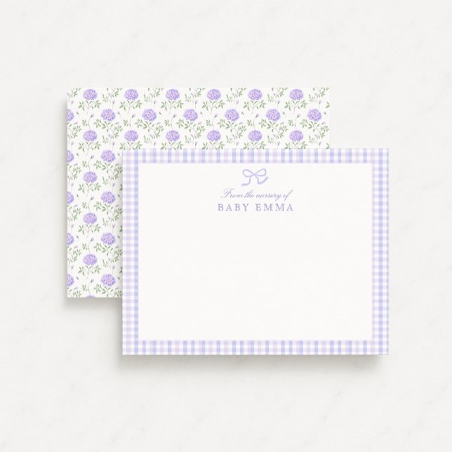 Carte En vichy Lavender & Floral Baby Note (Créateur téléchargé)