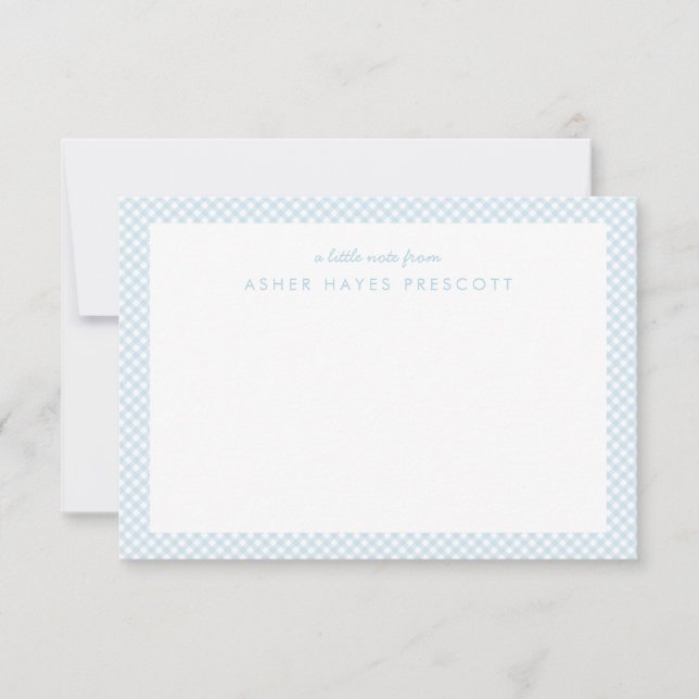 Carte en vichy papier à lettres personnalisé bleu pour e (Devant)