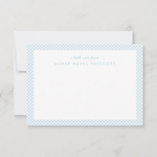 Carte en vichy papier à lettres personnalisé bleu pour e