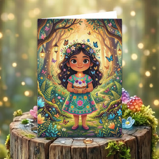 Carte Enchanted Forest Girl's Birthday + Coloring Page