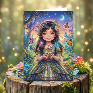 Carte Enchanted Forest Girl's Birthday + Coloring Page