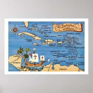 Carte enchantée des Caraïbes Impression 20x30