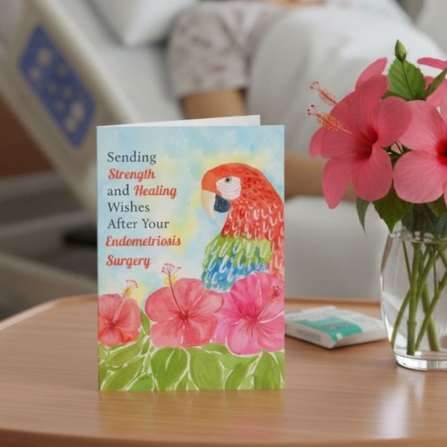 Carte Endometriosis Healing Scarlet Macaws, Hibiscus (Créateur téléchargé)