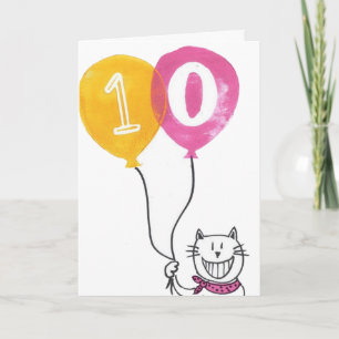 Carte enfant 10e anniversaire - Cheeky Cat Smile