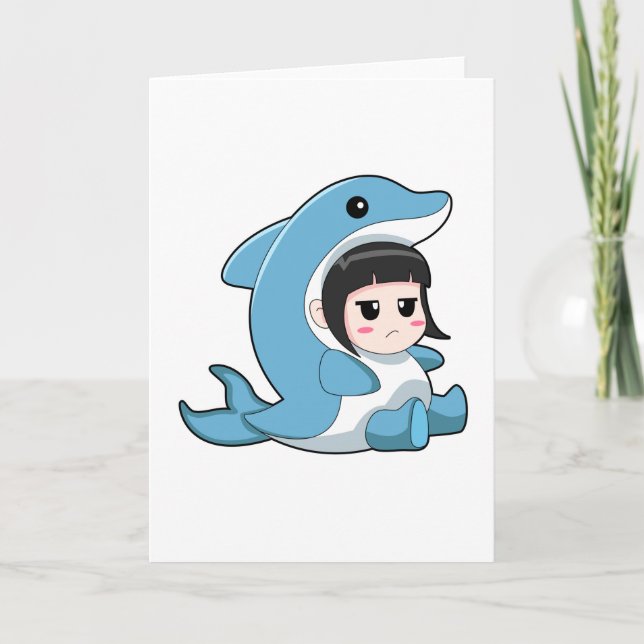 Carte Enfant avec costume de dauphin (Devant)