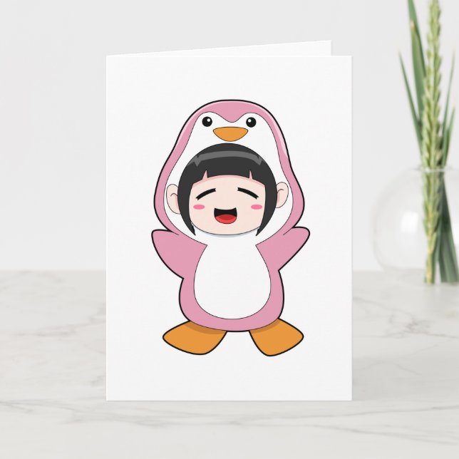 Carte Enfant avec costume de pingouin (Devant)