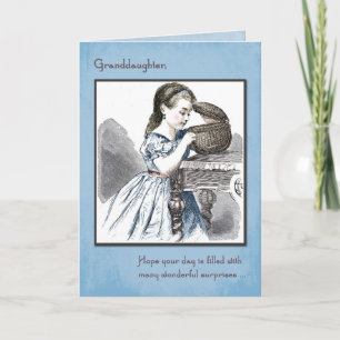 Carte Enfant avec fille Vintage, panier