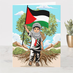 Carte Enfant avec Keffiyeh Palestine Drapeau et olivier
