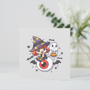 Carte Enfant Chapeau de Sorcière Adorable sur Oeil Mysti
