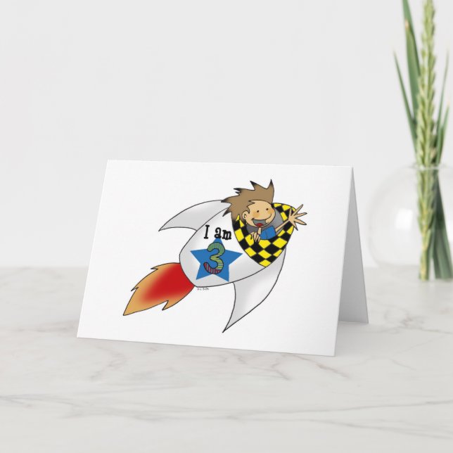 Carte Enfant d'anniversaire dans une fusée (Devant)