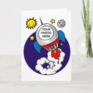 Carte enfant d'anniversaire de l'espace fusée