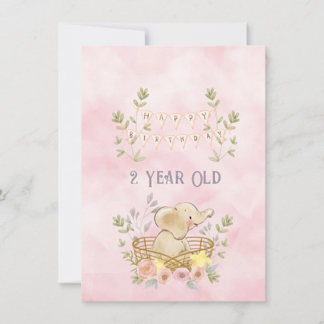 Carte Enfant de 2 ans Joyeux anniversaire Elephant Baby  (Devant)