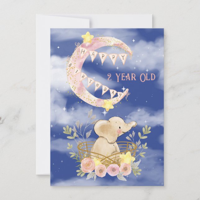 Carte Enfant de 2 ans Joyeux anniversaire Elephant Baby  (Devant)