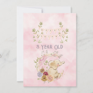 Carte Enfant de 3 ans Joyeux anniversaire Elephant Baby 
