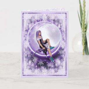 Carte Enfant de Lune Violette & flocons de neige