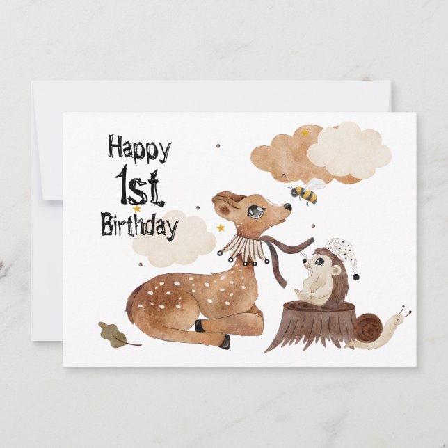 Carte Enfant d'un an Bébé Animal Anniversaire (Devant)