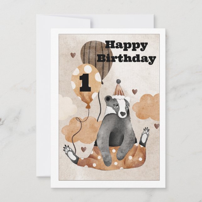 Carte Enfant d'un an Bébé Animal Anniversaire (Devant)