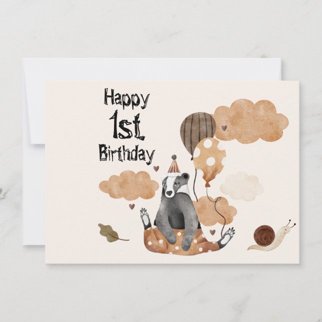 Carte Enfant d'un an Bébé Animal Anniversaire (Devant)