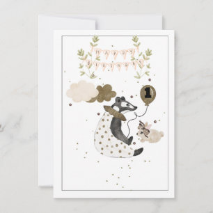 Carte Enfant d'un an Bébé Animal Anniversaire