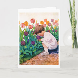 Carte Enfant en Jardin aux fleurs de Tulip, Jessie Willc