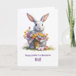 Carte Enfant heureux de Pâques avec un lapin mignon