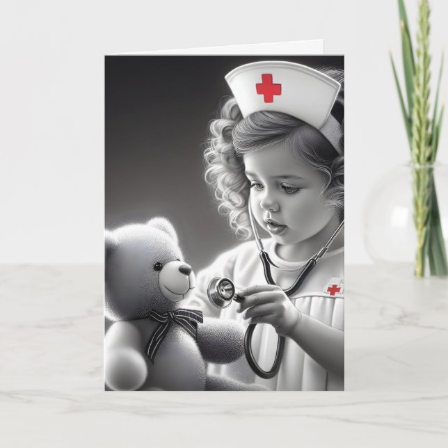 Carte Enfant Infirmière Avec Ours En Teddy (Devant)