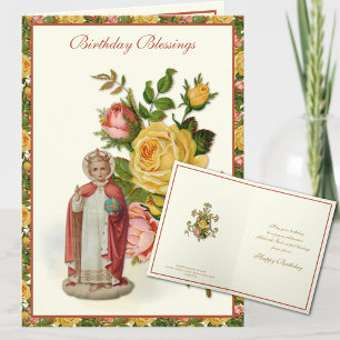 Carte Enfant Jésus de Prague religieux Roses Rouges Jaun