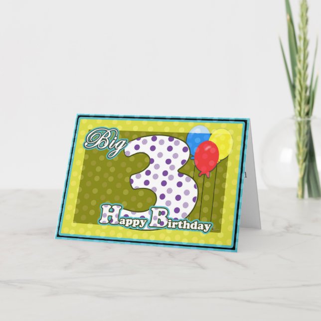 Carte Enfant Joyeux 3e anniversaire, Ballons Gros annive (Devant)