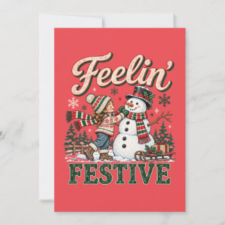 Carte Enfant qui sent Noël Festif Bonhomme de Neige
