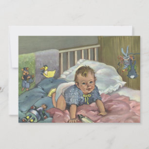 Carte Enfant vintage, Bébé mignon Jouer dans le lit, Tem