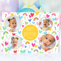 Enfants 1er anniversaire mignon arc-en-ciel Coeurs