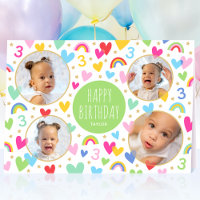 Enfants 3e anniversaire mignon arc-en-ciel Coeurs