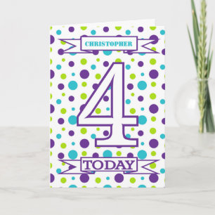 Carte Enfants 4e anniversaire Bright Polka Dot