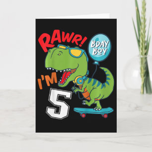 Carte Enfants 5ème Anniversaire 5 Ans Garçon T-rex Skate