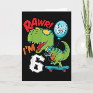 Carte Enfants 6ème Anniversaire 6 Ans Garçon T-rex Skate