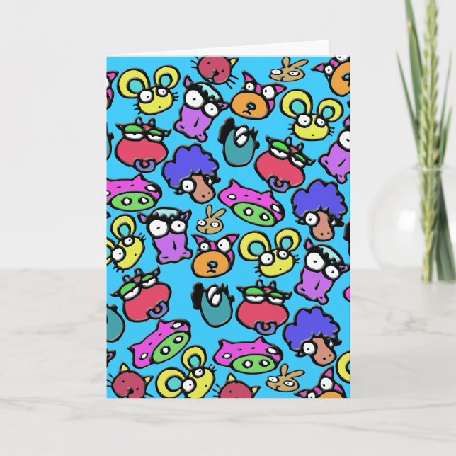 Carte Enfants animaux drôles d'anniversaire de bande (Devant)
