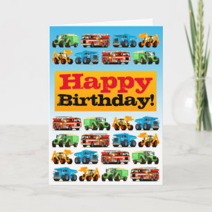 Carte Enfants Construction Camions Bonne Anniversaire