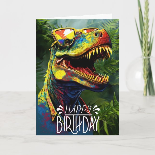 Carte Enfants Cool Dinosaur Jungle Anniversaire (Devant)