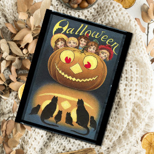 Carte Enfants d'Halloween vintage se cachant derrière le