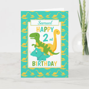 Carte Enfants Dinosaur 2e anniversaire bleu