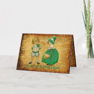 Carte Enfants garçons et filles vintages vert St Patrick