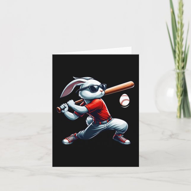 Carte Enfants Garçons Heureux Bunny Pâques Jouant Baseba (Devant)