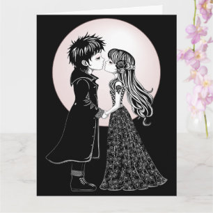 Carte Enfants gothiques emo mignons s'embrassent pour la