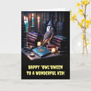 Carte Enfants Happy Halloween Chouette magique et livres