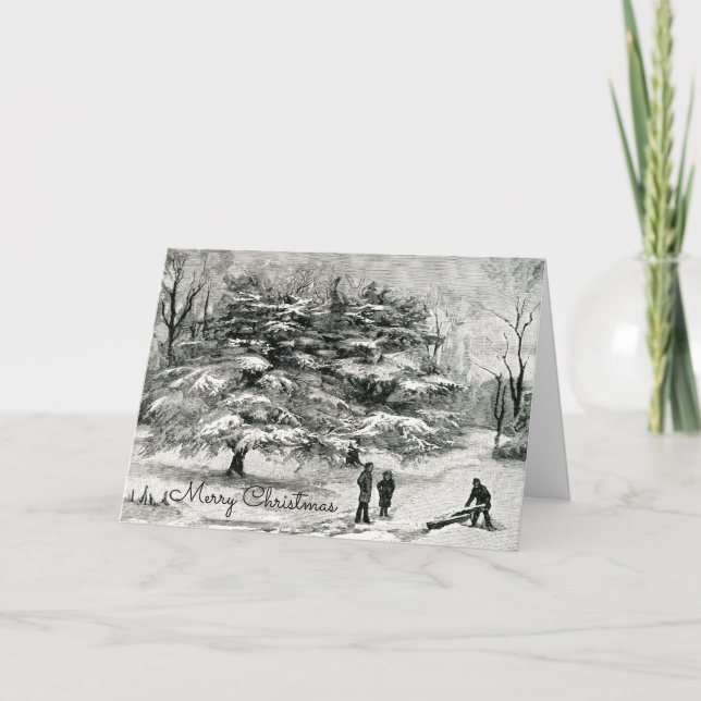 Carte Enfants jouant en vacances hivernales de neige (Devant)