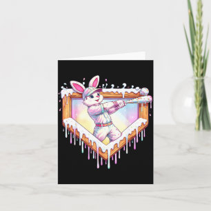 Carte Enfants lapin de Pâques heureux jouant au baseball