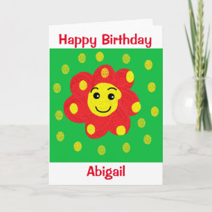 Carte Enfants mignons Souriant Visage Fleur Anniversaire