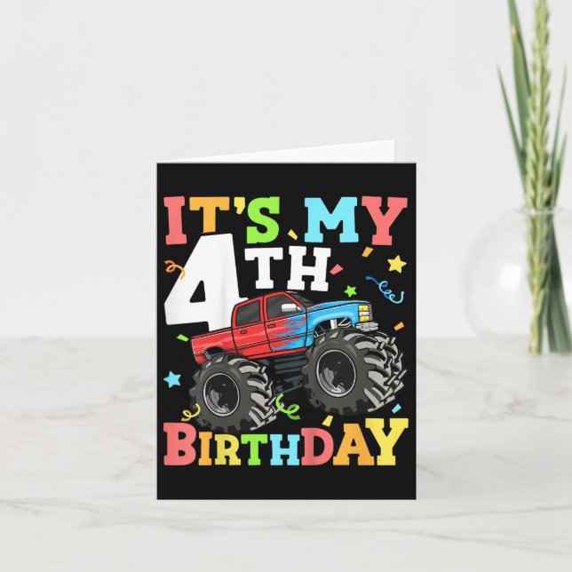 Carte Enfants Monster Camion Mon 4e anniversaire Garçon  (Devant)